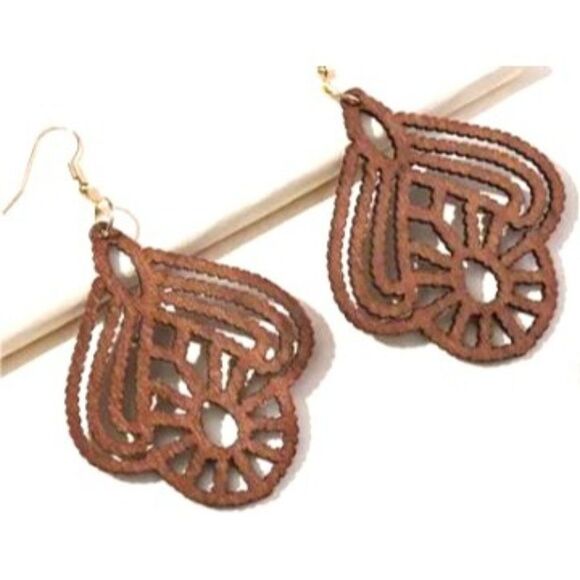 Jewelry - Light Weight Wooden Dangle Earrings New